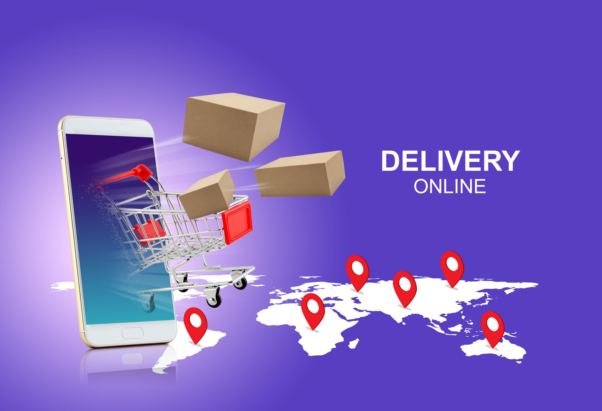 Fast express delivery package for shopping online on phone, app service online to internet with smartphone, new normal business and lifestyle, shipping and logistic on mobile technology concept.